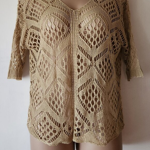 Open weave sweater sz 2X Beige lightweight EUC - Picture 2 of 2
